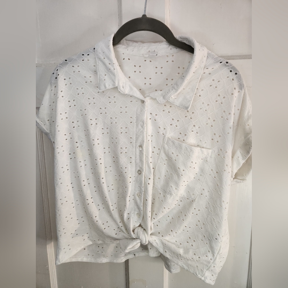 White Eyelet Button-Up Shirt